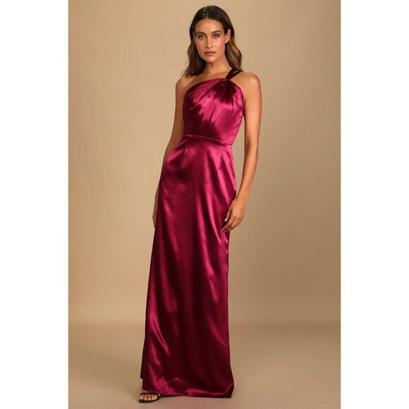 LULUS Devotion to Love Wine Satin One-Shoulder Maxi Dress NWT size XS - Picture 6 of 14